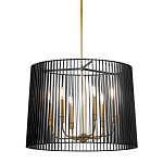 Люстра цвета латунь с 6-ю лампами свечами внутри цилиндрического абажура из черных металлических реек Kichler варинант исполнения - 1 | Loft Concept в Сочи