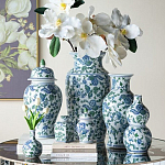 Ваза с крышкой и зелено-голубым рисунком на белом фоне 51 см Blue & White Ornament варинант исполнения - 6 | Loft Concept в Сочи