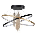 Люстра подвесная с 2-мя пересекающимися круглыми подвесами в черном и золотистом цвете и вертикальными подвесками Ring Horizontal варинант исполнения - 1 | Loft Concept в Сочи