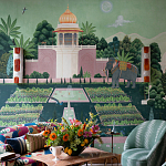 Обои ручная роспись Mahal Garden Original colourway on blue painted Xuan paper варинант исполнения - 1 | Loft Concept в Сочи