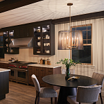 Люстра цвета латунь с 6-ю лампами свечами внутри цилиндрического абажура из черных металлических реек Kichler варинант исполнения - 7 | Loft Concept в Сочи