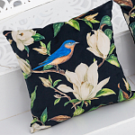 Декоративная подушка чёрная с изображением птицы в саду Blooming Blue Birds варинант исполнения - 2 | Loft Concept в Сочи