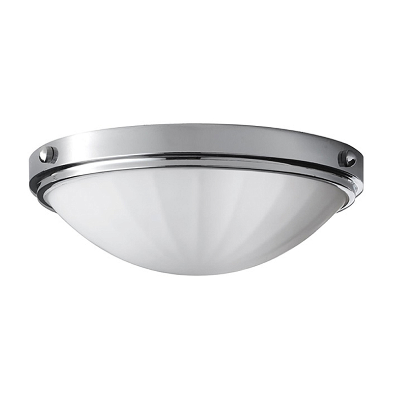 Потолочный светильник для ванных комнат цвета хром с белым матовым ребристым плафоном в форме полусферы Feiss Хром Белый в Сочи | Loft Concept 