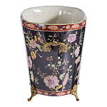 Кашпо из фарфора черная с цветочной росписью и бронзовой стрекозой Spring Garden варинант исполнения - 2 | Loft Concept в Сочи