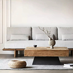 Дизайнерский журнальный стол квадратный с черным трапециевидным основанием Wokab варинант исполнения - 1 | Loft Concept в Сочи