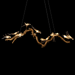 Люстра подвесная линейная с прозрачными стеклянными птичками на ветвях Serip Voa варинант исполнения - 7 | Loft Concept в Сочи