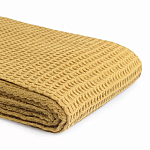 Плед из шерсти цвета охры с бахарамой Waffle Comfort варинант исполнения - 3 | Loft Concept в Сочи