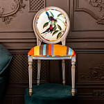 Стул бежевый в разноцветную полоску из натурального бука с изображением птиц и цветов Blooming Red Blue Birds Colorful Stripes Chair варинант исполнения - 5 | Loft Concept в Сочи