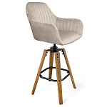 Барный стул со спинкой и подлокотниками на 4-х коричневых деревянных ножках Бежевый Велюр Ava Charm варинант исполнения - 1 | Loft Concept в Сочи