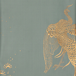 Обои ручная роспись в стиле Арт-деко Whistler Peacocks Golden colourway on Blue Grey dyed silk варинант исполнения - 1 | Loft Concept в Сочи
