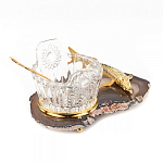 Икорница с ложкой с декором "Кадушка" с гравировкой на подставке из натурального камня Агат Decorative Cavair Dishes варинант исполнения - 3 | Loft Concept в Сочи