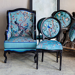 Стул из массива бука бирюзовый с изображением птиц в саду Turquoise Chinoiserie Blue Bird Chair варинант исполнения - 6 | Loft Concept в Сочи