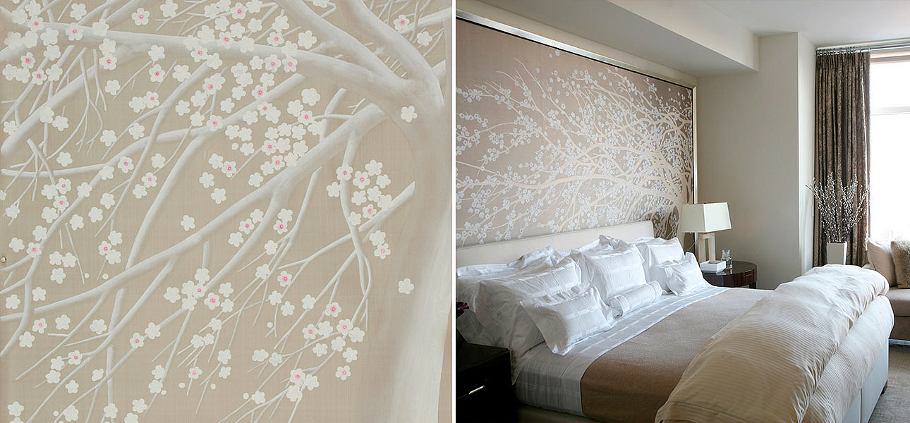 Обои ручная роспись Windswept Blossom Blossom on Lead Grey dyed silk Обои ручная роспись Windswept Blossom Blossom on Lead Grey dyed silk - Loft-Concept в Сочи
