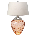 Настольная лампа с фактурным стеклянным основанием красного цвета с хромированной деталью у горловины и белым абажуром из искусственного шёлка Elstead Lighting варинант исполнения - 1 | Loft Concept в Сочи