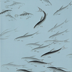 Обои ручная роспись Fishes Original colourway on Duck Egg dyed silk варинант исполнения - 2 | Loft Concept в Сочи
