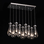 Люстра с 9-ю прозрачными плафонами из стекла в форме капли на прямоугольном потолочном основании цвета хром Lucid Rain  варинант исполнения - 3 | Loft Concept в Сочи