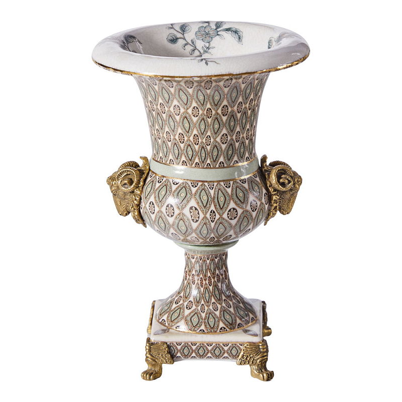 Ваза с овнами из фарфора с бронзовыми элементами Bronze Aries Бронза Мульти в Сочи | Loft Concept 