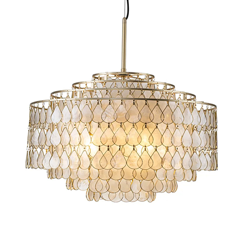 Люстра многоярусная с декором из натуральной морской ракушки Iridescent Light Золотой Перламутровый в Сочи | Loft Concept 