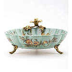 Блюдо из голубого фарфора с бронзовой птичкой Blue Garden варинант исполнения - 3 | Loft Concept в Сочи