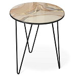 Стол журнальный с круглой столешницей из стекла на 3-х черных ножках Beige Marble варинант исполнения - 1 | Loft Concept в Сочи