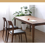 Стул деревянный с мягким сиденьем из черной натуральной кожи Moon Walnut Furniture варинант исполнения - 1 | Loft Concept в Сочи