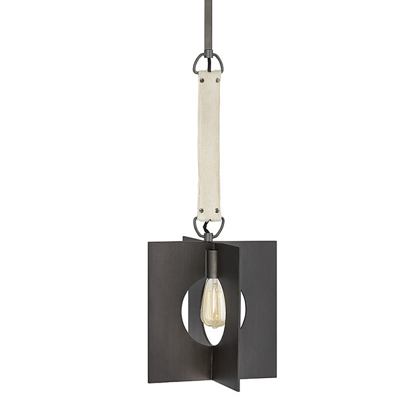 Подвесной светильник с графитовым плафоном и ремнем из натуральной воловьей кожи в индустриальном стиле Hinkley Графит Молочный в Сочи | Loft Concept 