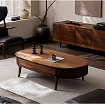 Кофейный стол овальный из дерева с 2-мя ящиками Coffee Walnut Table варинант исполнения - 1 | Loft Concept в Сочи