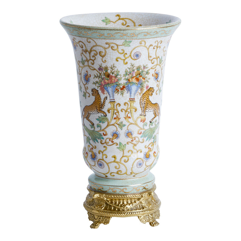 Ваза из фарфора на бронзовом основании Turquoise Blooming Garden Бронза Мульти в Сочи | Loft Concept 