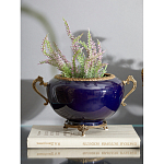 Чаша темно-синяя фарфоровая с бронзовыми ручками и ажурным ободком Eden Garden варинант исполнения - 2 | Loft Concept в Сочи