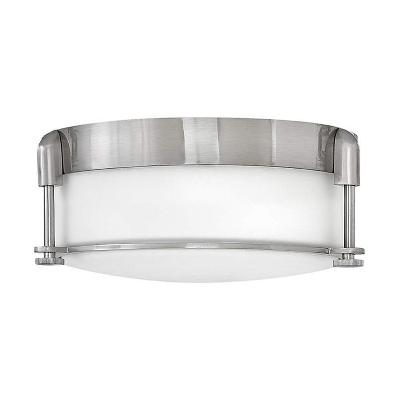 Потолочный светильник для ванных комнат цвета никель с плафоном из опалового стекла и декоративными держателями Hinkley Никель Белый в Сочи | Loft Concept 