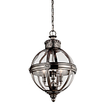 Подвесной светильник с прозрачным стеклянным плафоном в форме шара цвета никеля в индустриальном стиле на цепи 3 лампы Feiss варинант исполнения - 1 | Loft Concept в Сочи