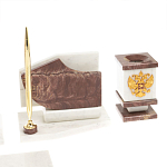 Настольный письменный набор из мрамора и лемезита с гербом и флагом России Marble Accessory варинант исполнения - 5 | Loft Concept в Сочи