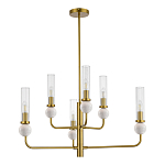 Люстра с 6-ю плафонами в форме стеклянных трубок и мраморных декоративных элементов Montreal варинант исполнения - 3 | Loft Concept в Сочи