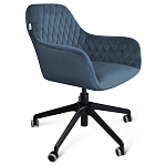 Стул с мягкой синей обивкой из велюра и подъемно-поворотным механизмом на черных колесиках Harper Blue варинант исполнения - 1 | Loft Concept в Сочи