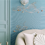 Обои с вышивкой ручной работы Amami Waves Moonbeam colourway on silk moire варинант исполнения - 2 | Loft Concept в Сочи