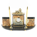 Настольный письменный набор из камня офиокальцит и бронзы с декором в виде льва Successful Leader варинант исполнения - 1 | Loft Concept в Сочи