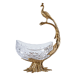 Чаша из прозрачного стекла на бронзовой подставке в виде павлина с рельефным хвостом Eden Garden варинант исполнения - 1 | Loft Concept в Сочи