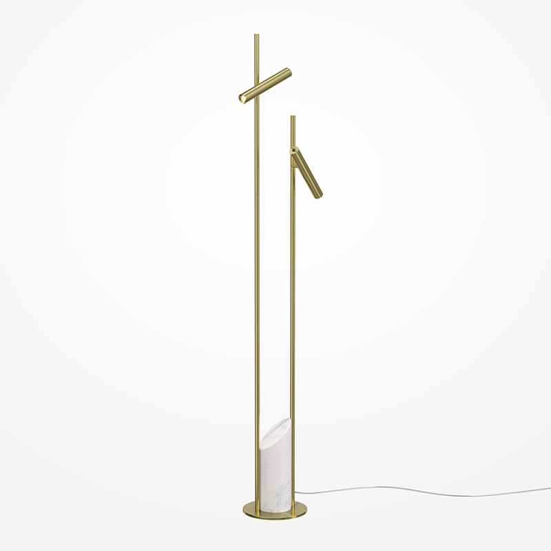 Напольный торшер светодионый золотой Lumen Duo Латунь Белый Мрамор Bianco в Сочи | Loft Concept 