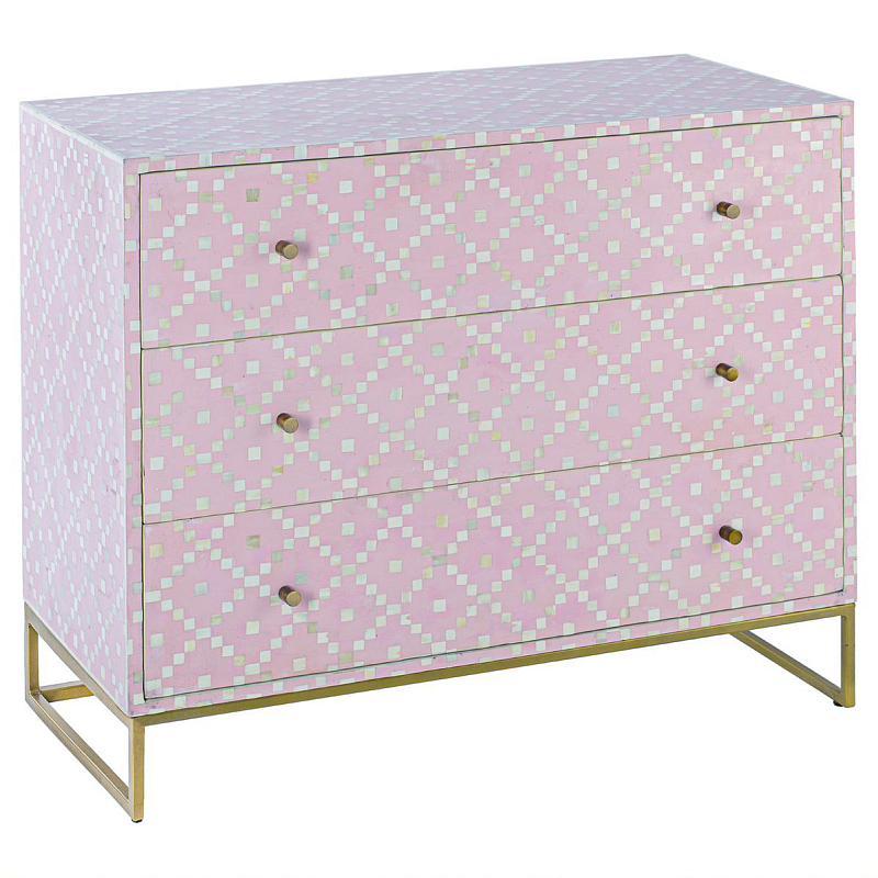 Комод инкрустация костью Pink Indian Bone Inlay 3 drawer Розовый Розовый в Сочи | Loft Concept 