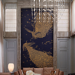 Обои ручная роспись в стиле Арт-деко Whistler Peacocks Colourway SC-100 on Empire Blue dyed silk варинант исполнения - 1 | Loft Concept в Сочи