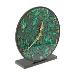 Часы настольные круглые из натурального камня Малахит Round Stone Clock варинант исполнения - 2 | Loft Concept в Сочи