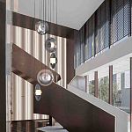 Люстра каскадная с 5-ю круглыми стеклянными плафонами дымчатого цвета и черными деталями Orbit Serenade варинант исполнения - 5 | Loft Concept в Сочи