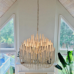Люстра белая с несколькими ярусами деревянных палочек Bright Wooden Chandelier варинант исполнения - 2 | Loft Concept в Сочи