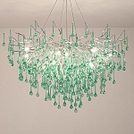 Люстра серебрянная с зелеными стеклянными подвесками в форме капель FAIRYTREE Light варинант исполнения - 1 | Loft Concept в Сочи