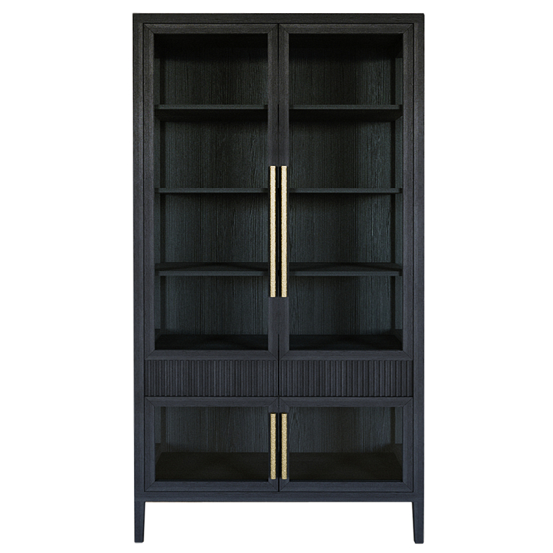 Витрина Primo со стеклянными фасадами и 2 ящиками Черный дуб Черный Золотой в Сочи | Loft Concept 