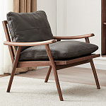 Кресло c каркасом из массива дерева и мягкой кожаной обивкой Walnut Armchair варинант исполнения - 1 | Loft Concept в Сочи