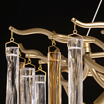 Люстра линейная золотого цвета с декоративными ветвями и длинными стеклянными подвесками в форме сосулек Droplet Chandelier варинант исполнения - 7 | Loft Concept в Сочи