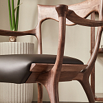 Стул деревянный с мягким сиденьем из коричневой натуральной кожи Moon Walnut Furniture варинант исполнения - 4 | Loft Concept в Сочи