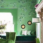 Обои ручная роспись Silk Tree Colourway SC-92 on Emerald Green dyed silk варинант исполнения - 2 | Loft Concept в Сочи