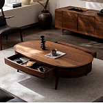 Кофейный стол овальный из дерева с 2-мя ящиками Coffee Walnut Table варинант исполнения - 2 | Loft Concept в Сочи